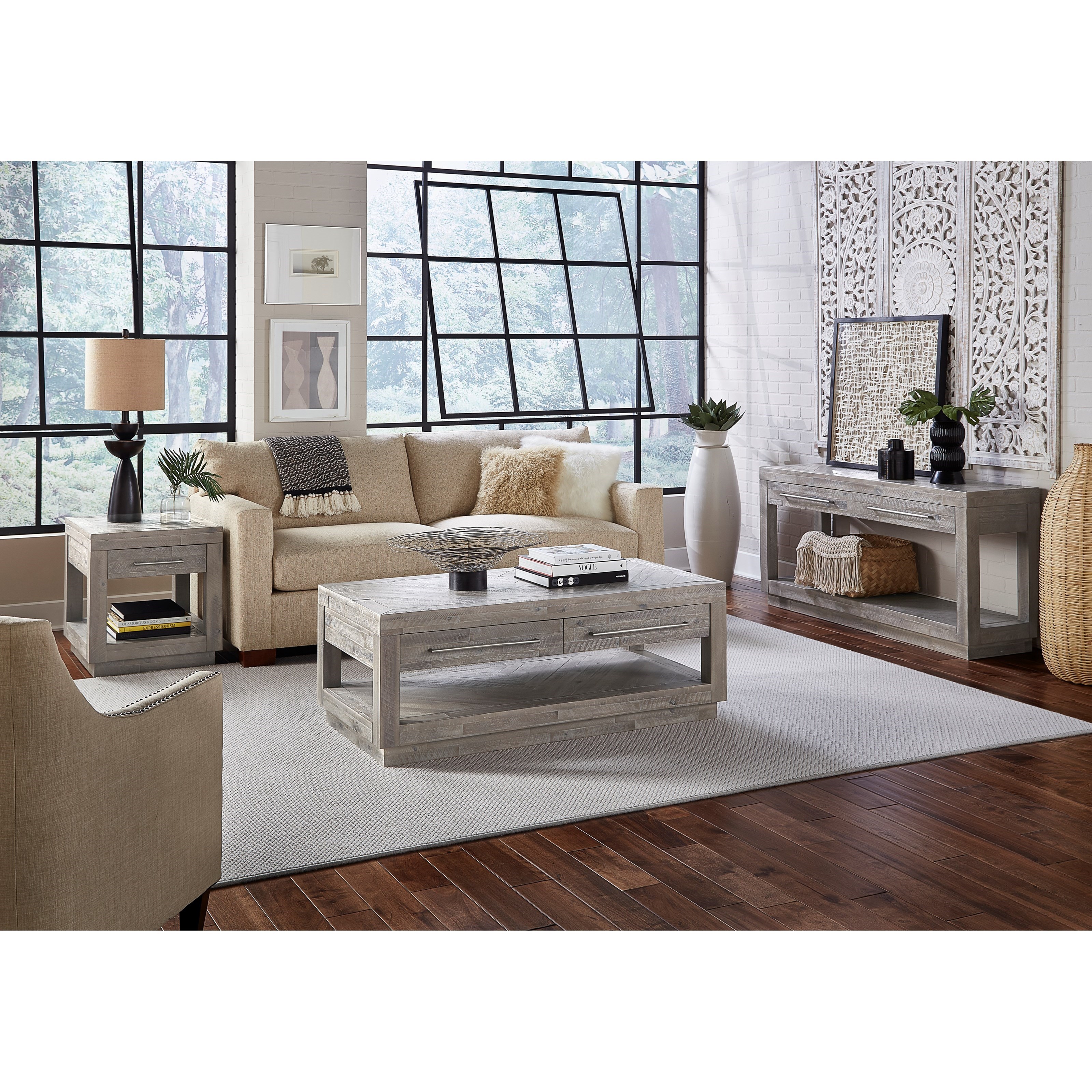 Alexandra Solid Wood Coffee Table with Herringbone Pattern Sadler's